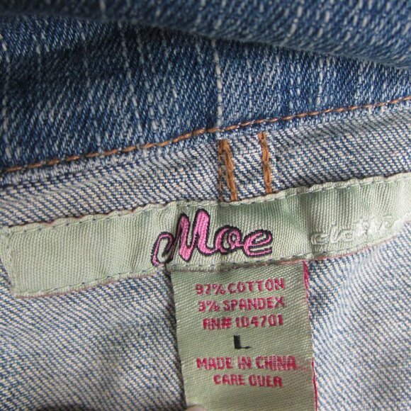 Moe Denim Jacket L Blue Light Wash Pockets - Picture 10 of 10